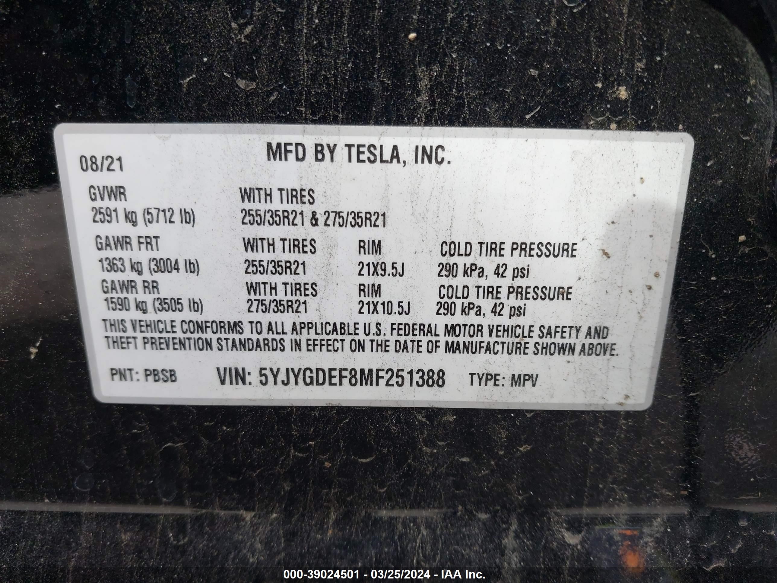 Photo 8 VIN: 5YJYGDEF8MF251388 - TESLA MODEL Y 