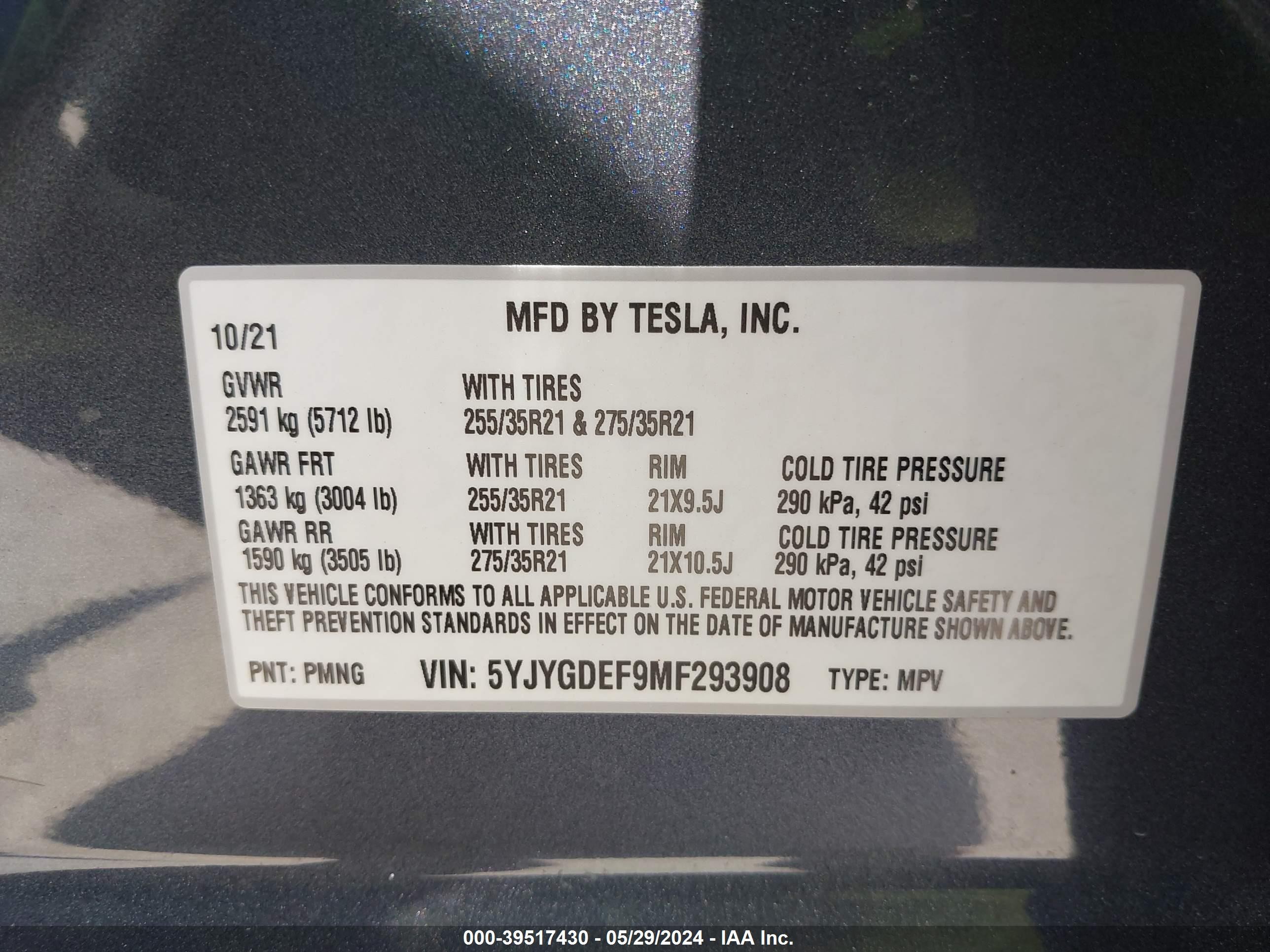 Photo 7 VIN: 5YJYGDEF9MF293908 - TESLA MODEL Y 