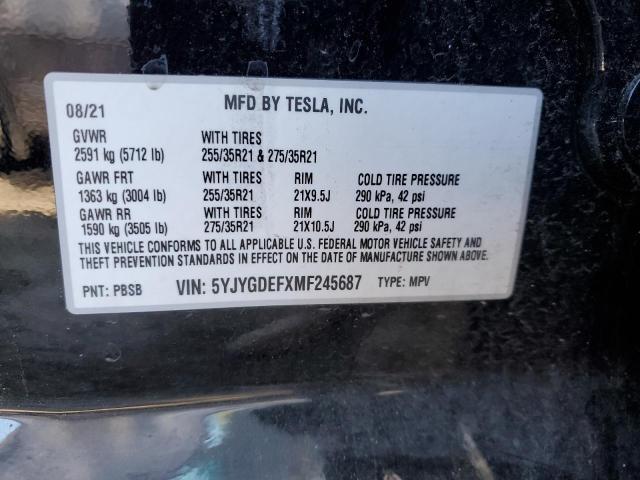 Photo 12 VIN: 5YJYGDEFXMF245687 - TESLA MODEL Y 