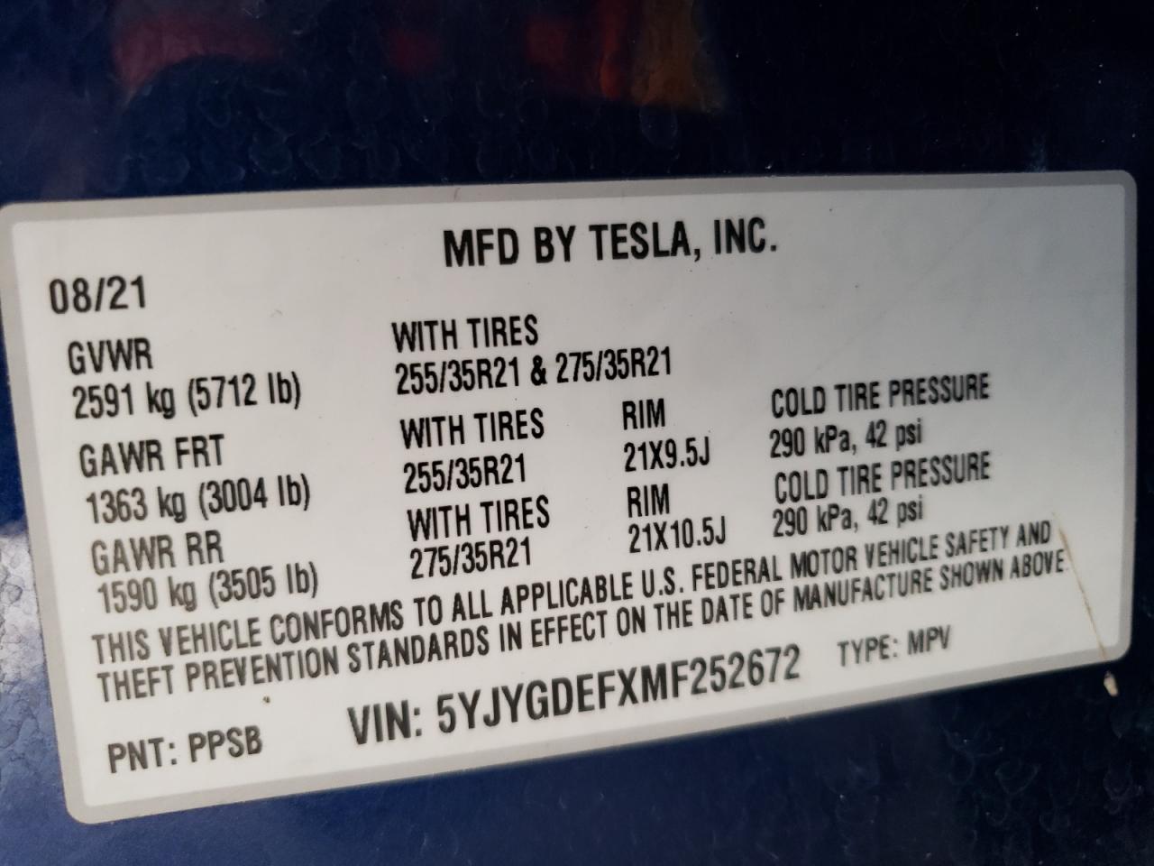 Photo 11 VIN: 5YJYGDEFXMF252672 - TESLA MODEL Y 