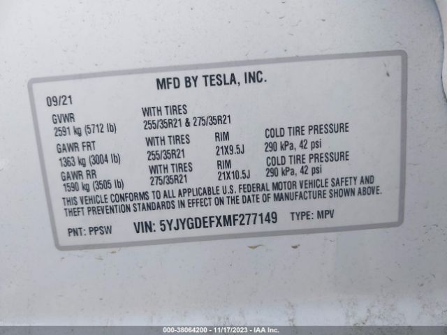 Photo 8 VIN: 5YJYGDEFXMF277149 - TESLA MODEL Y 