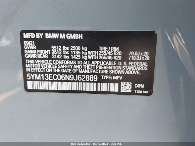 Photo 8 VIN: 5YM13EC06N9J62889 - BMW X3 