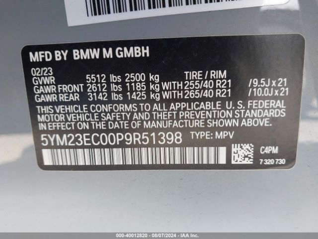 Photo 8 VIN: 5YM23EC00P9R51398 - BMW X4 