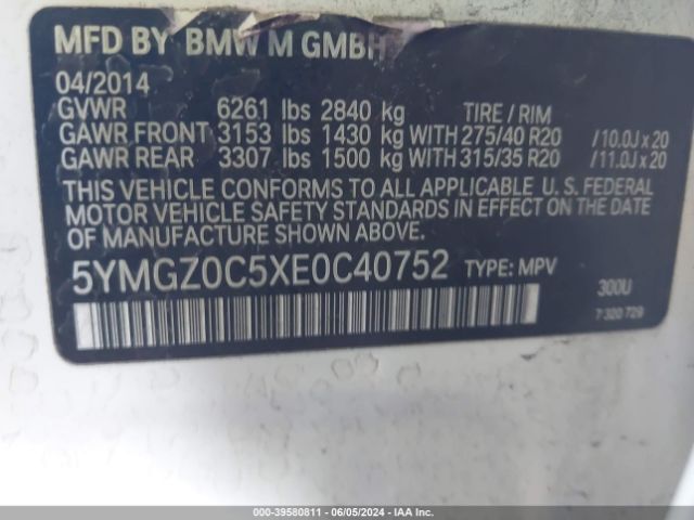 Photo 8 VIN: 5YMGZ0C5XE0C40752 - BMW X6 