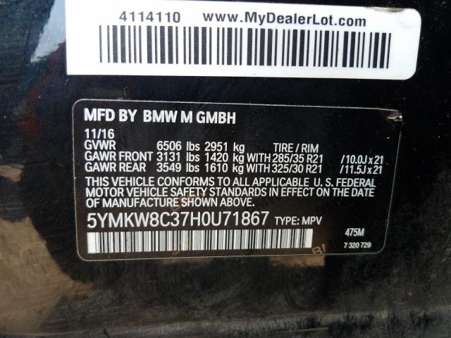 Photo 9 VIN: 5YMKW8C37H0U71867 - BMW X6 M 