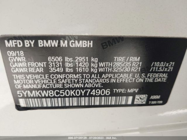 Photo 8 VIN: 5YMKW8C50K0Y74906 - BMW X6 M 