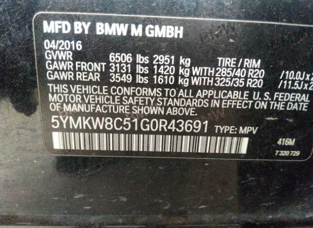 Photo 8 VIN: 5YMKW8C51G0R43691 - BMW X6 M 