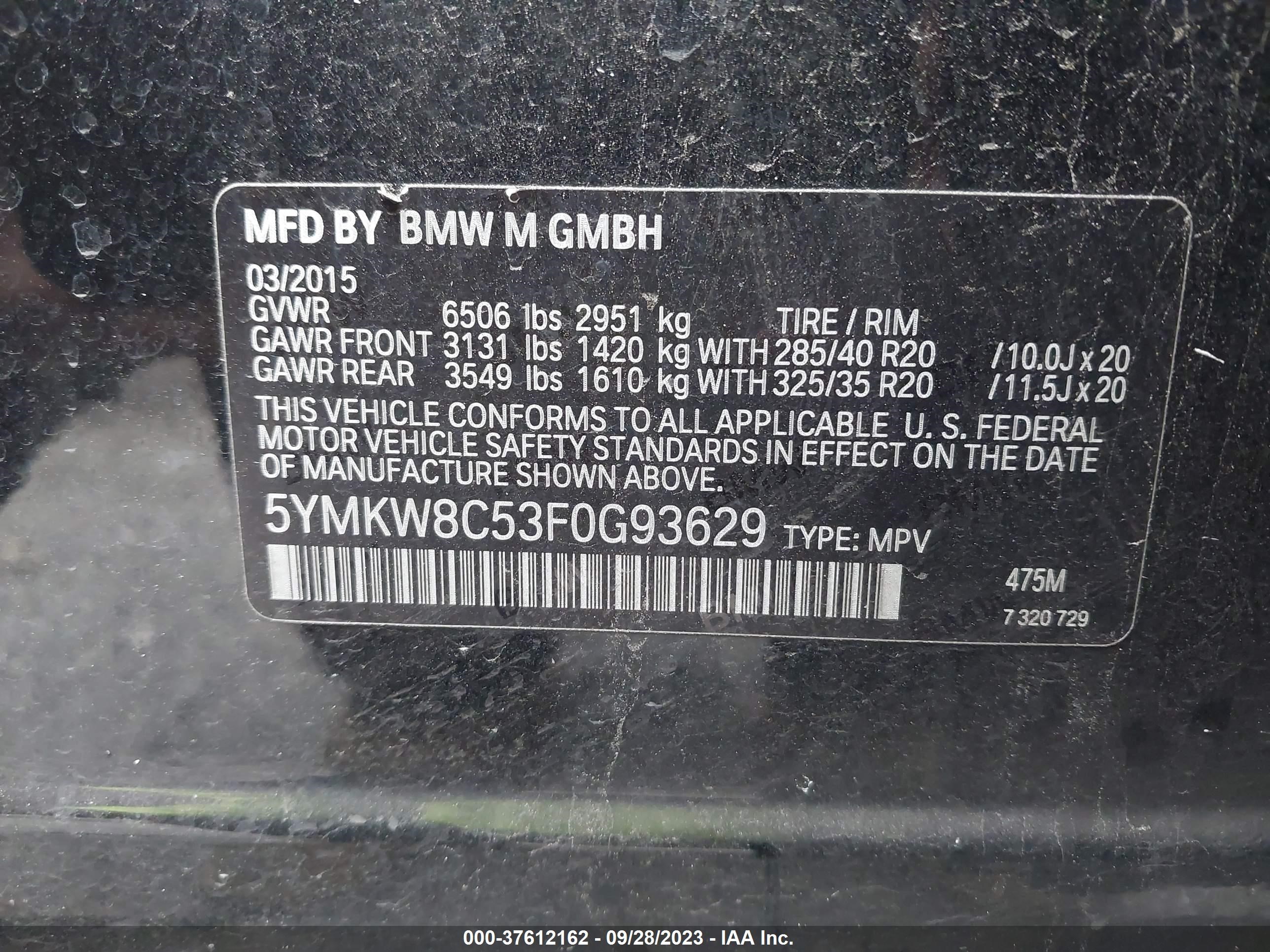 Photo 8 VIN: 5YMKW8C53F0G93629 - BMW X6 M 