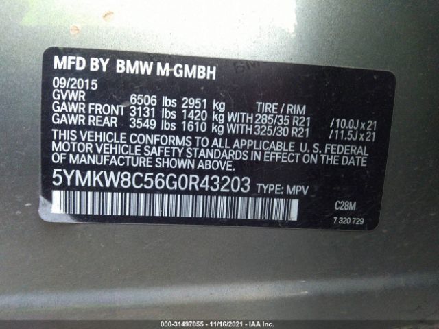 Photo 8 VIN: 5YMKW8C56G0R43203 - BMW X6 M 