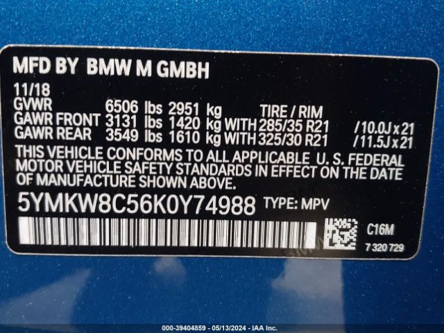 Photo 8 VIN: 5YMKW8C56K0Y74988 - BMW X6 M 