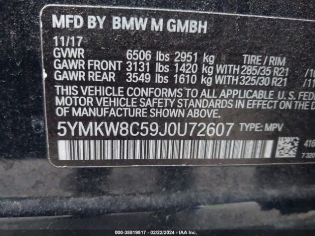 Photo 8 VIN: 5YMKW8C59J0U72607 - BMW X6 M 