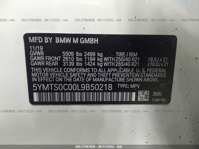 Photo 8 VIN: 5YMTS0C00L9B50218 - BMW X3 M 