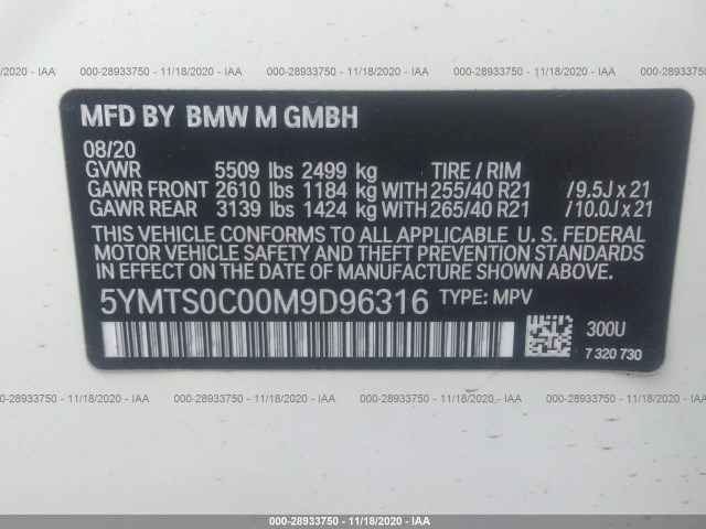 Photo 8 VIN: 5YMTS0C00M9D96316 - BMW X3 M 