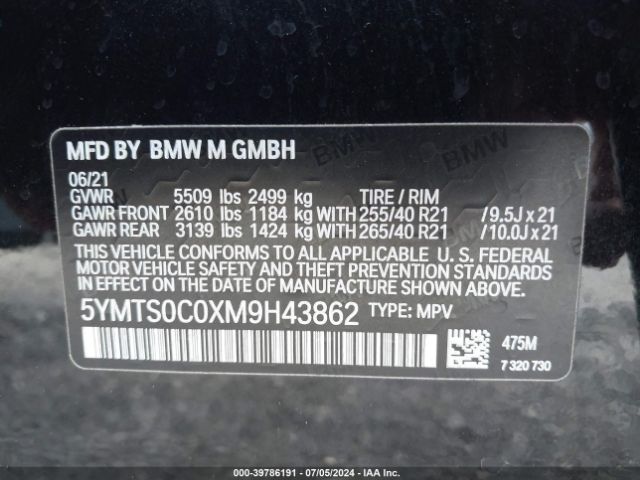 Photo 8 VIN: 5YMTS0C0XM9H43862 - BMW X3 M 