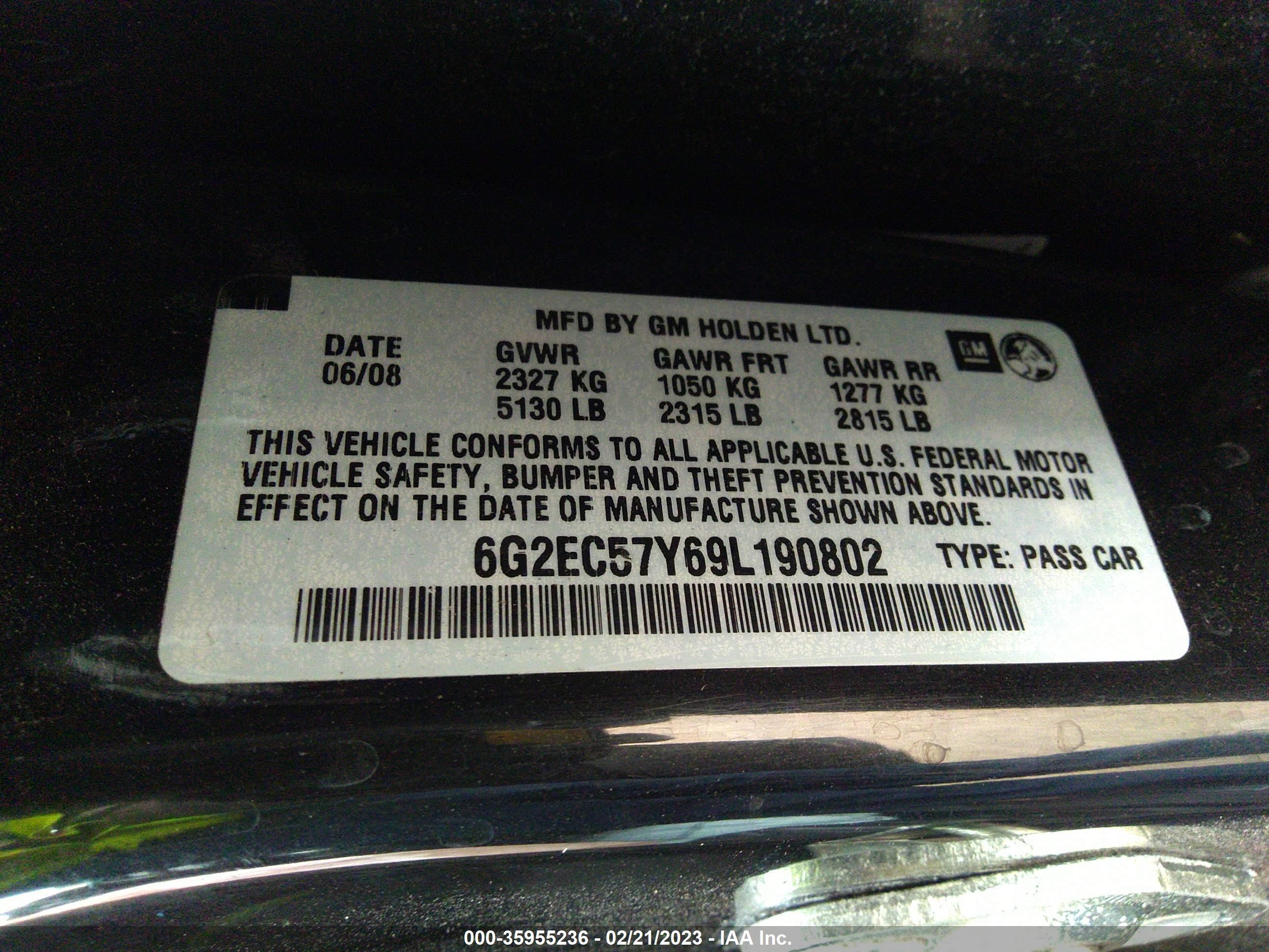 Photo 8 VIN: 6G2EC57Y69L190802 - PONTIAC G8 