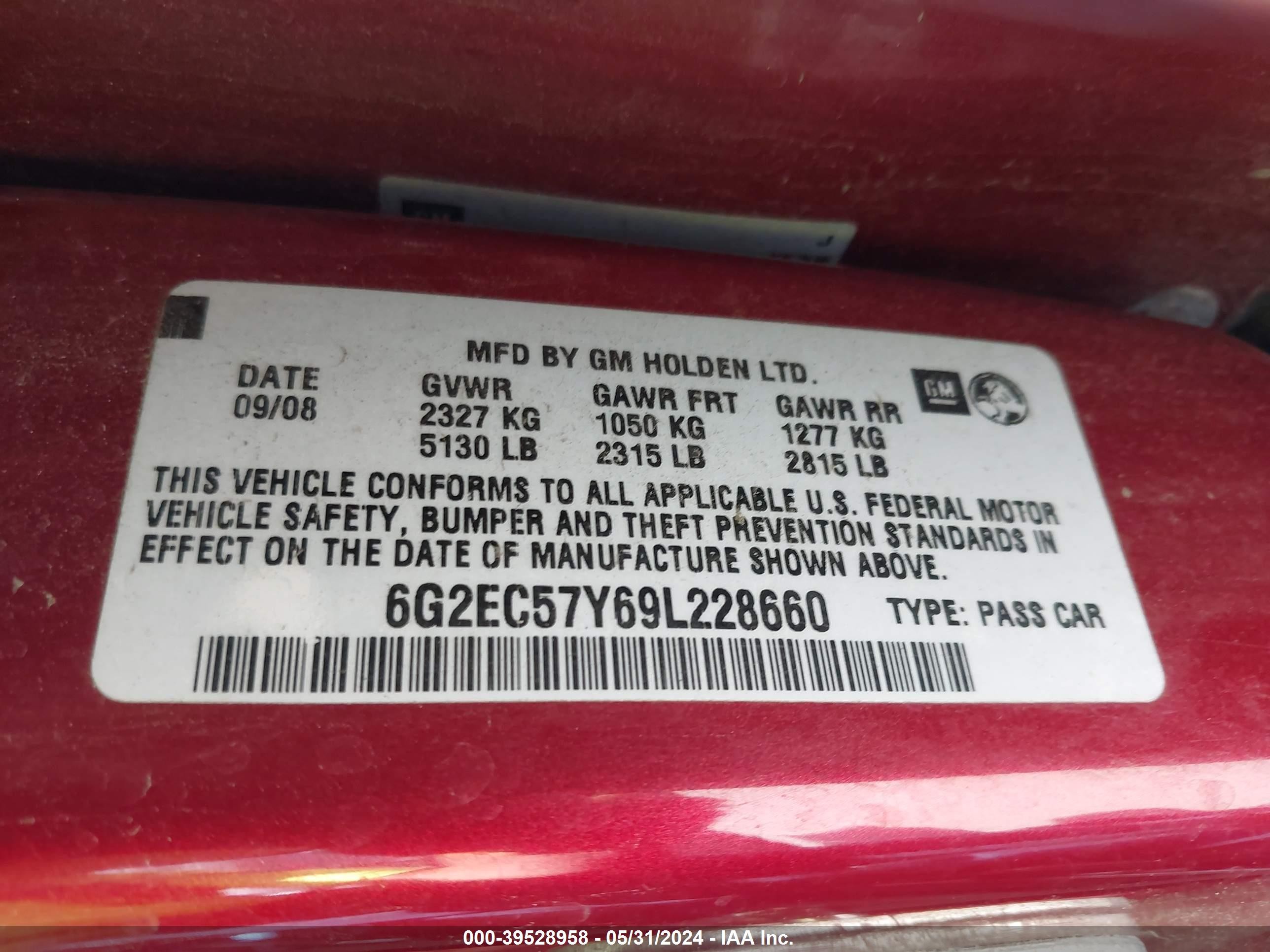 Photo 8 VIN: 6G2EC57Y69L228660 - PONTIAC G8 