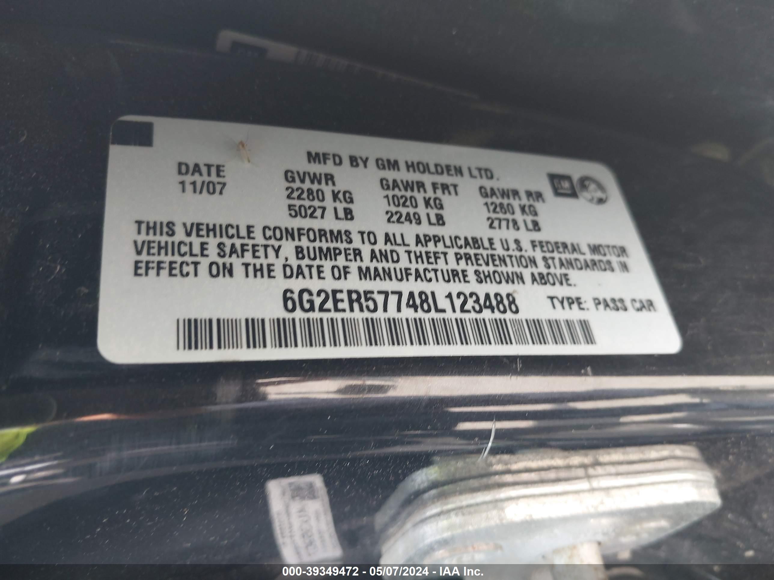 Photo 8 VIN: 6G2ER57748L123488 - PONTIAC G8 