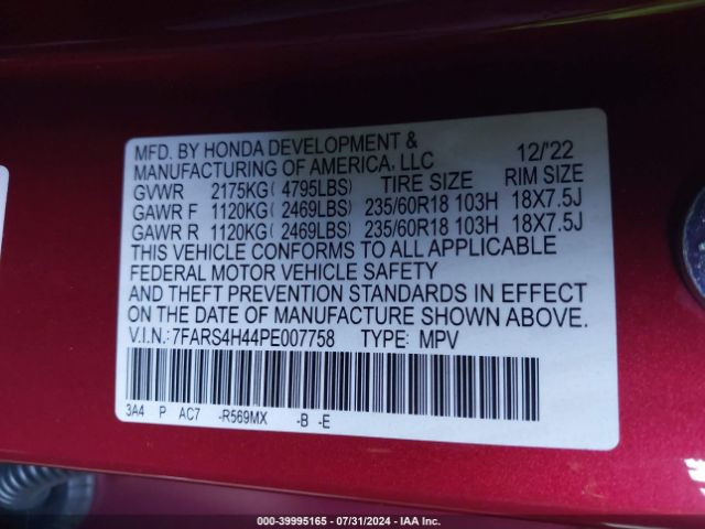 Photo 8 VIN: 7FARS4H44PE007758 - HONDA CR-V 