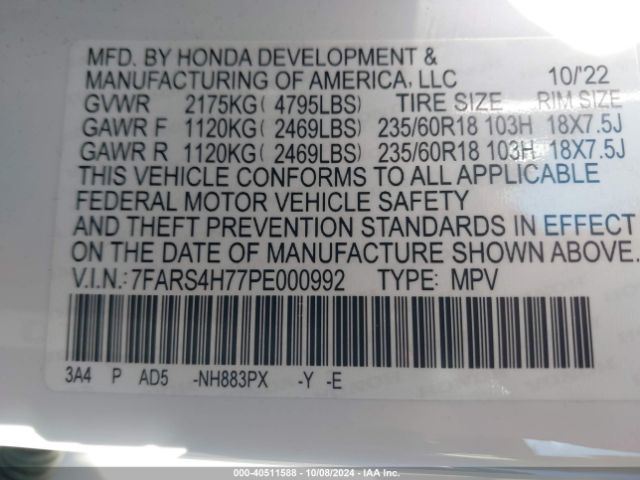 Photo 8 VIN: 7FARS4H77PE000992 - HONDA CR-V 