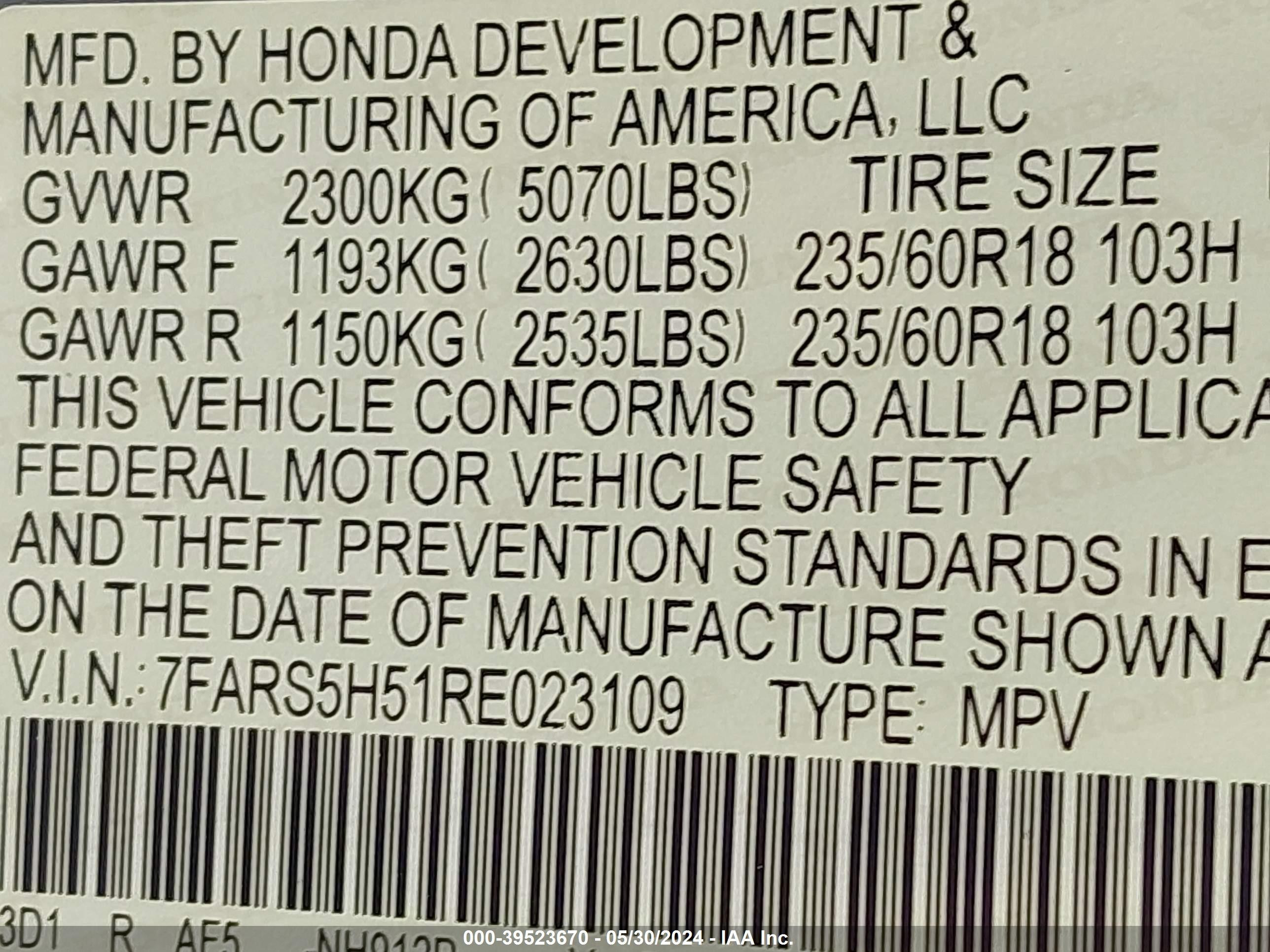 Photo 8 VIN: 7FARS5H51RE023109 - HONDA CR-V 