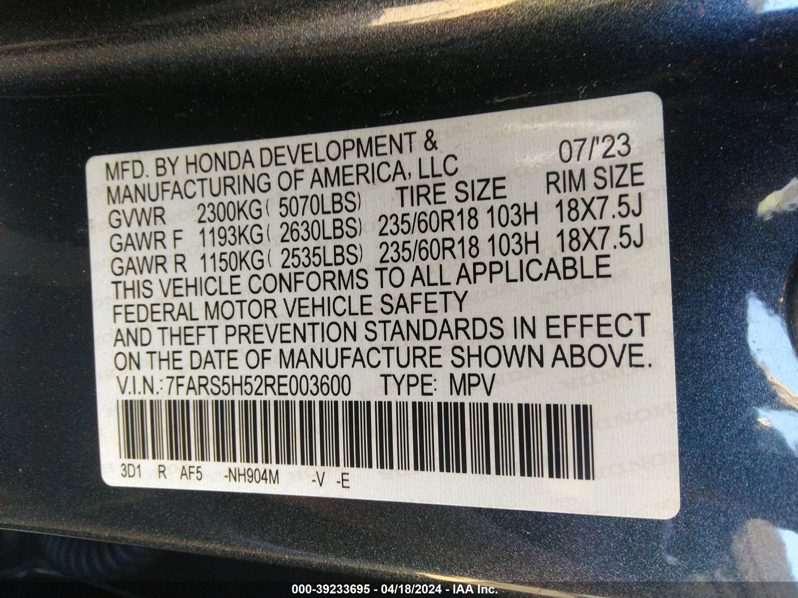 Photo 8 VIN: 7FARS5H52RE003600 - HONDA CR-V 