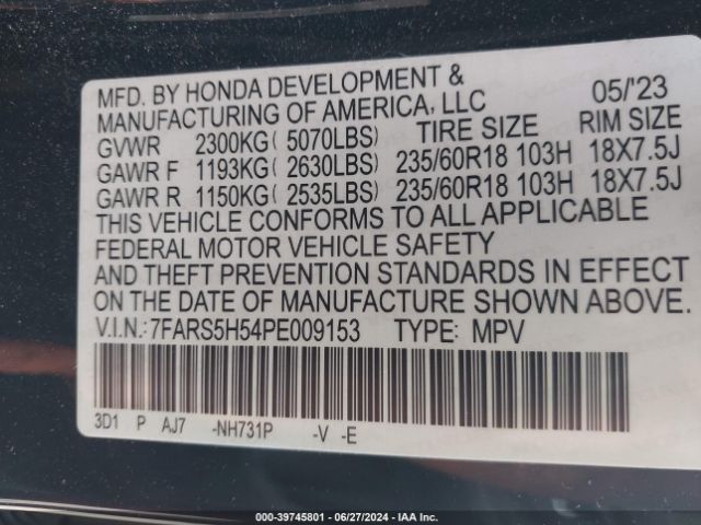 Photo 8 VIN: 7FARS5H54PE009153 - HONDA CR-V 