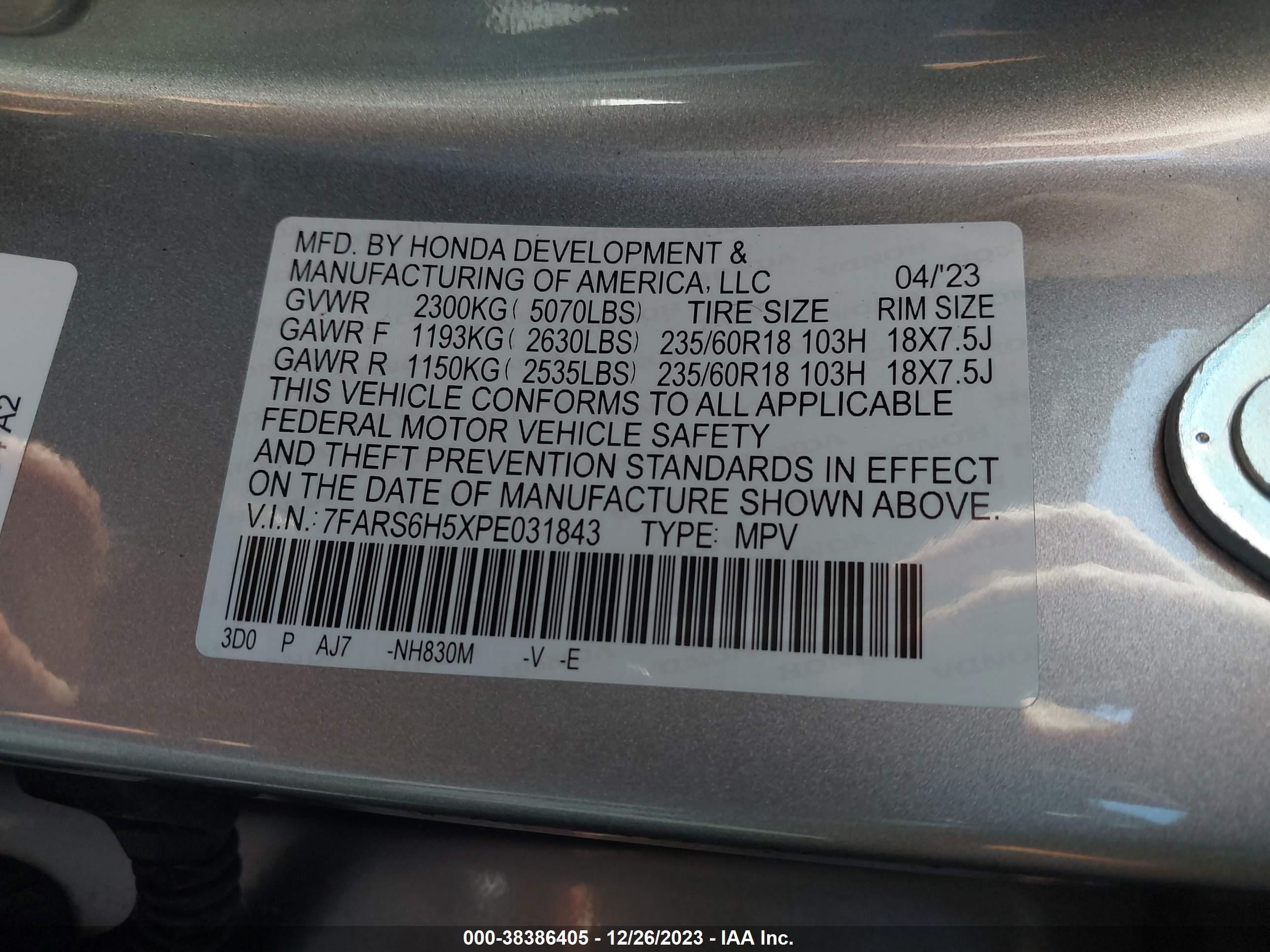 Photo 8 VIN: 7FARS6H5XPE031843 - HONDA CR-V 