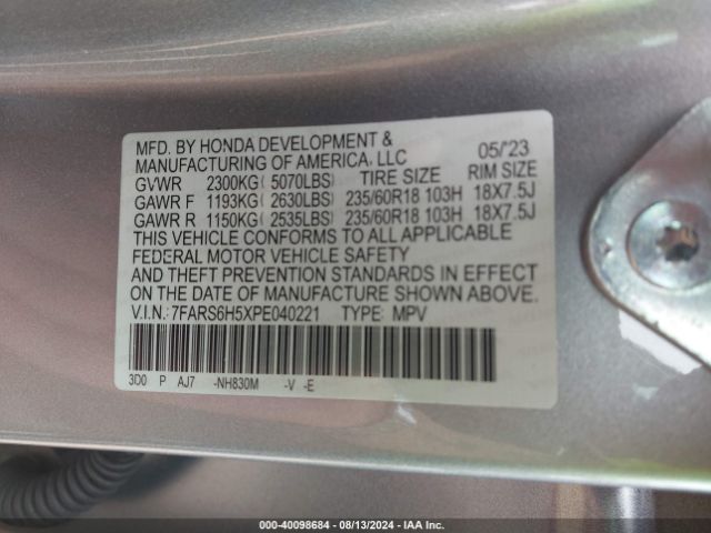 Photo 8 VIN: 7FARS6H5XPE040221 - HONDA CR-V 