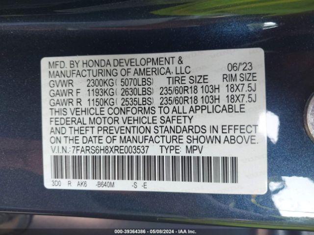 Photo 8 VIN: 7FARS6H8XRE003537 - HONDA CR-V 