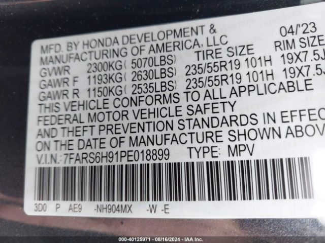 Photo 8 VIN: 7FARS6H91PE018899 - HONDA CR-V 