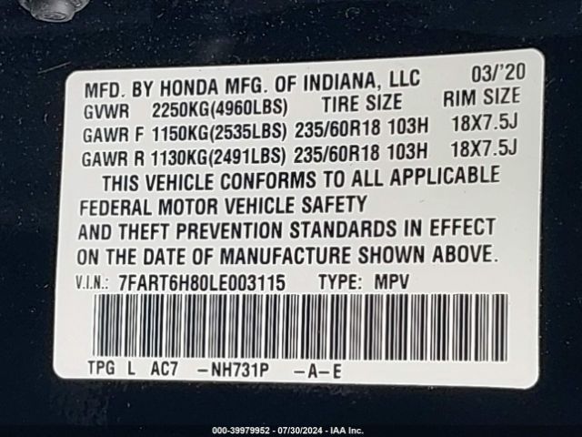 Photo 8 VIN: 7FART6H80LE003115 - HONDA CR-V 