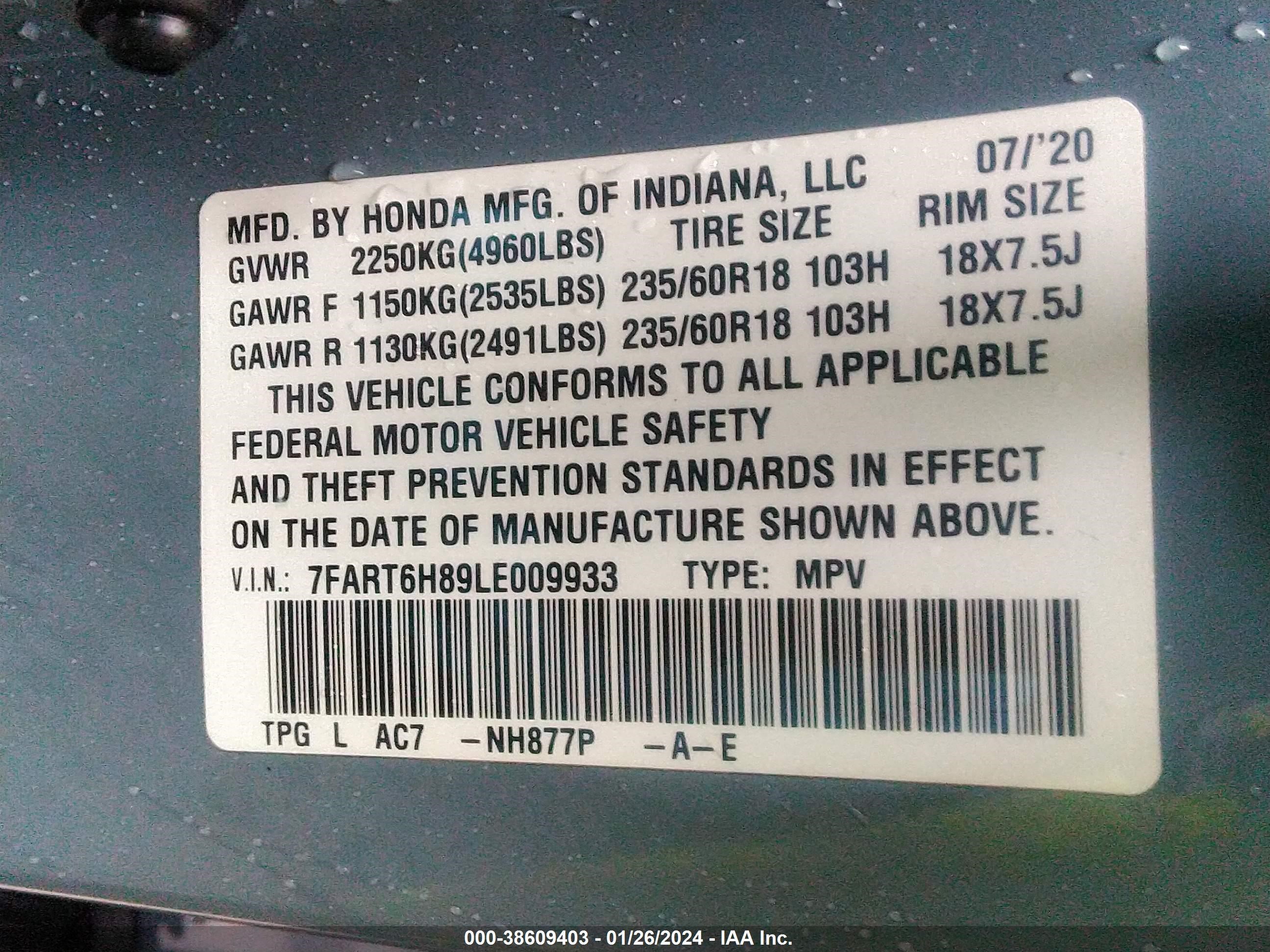 Photo 8 VIN: 7FART6H89LE009933 - HONDA CR-V 