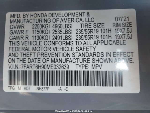 Photo 8 VIN: 7FART6H90ME032639 - HONDA CR-V 