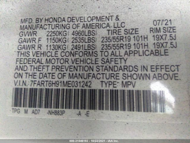 Photo 8 VIN: 7FART6H91ME031242 - HONDA CR-V HYBRID 