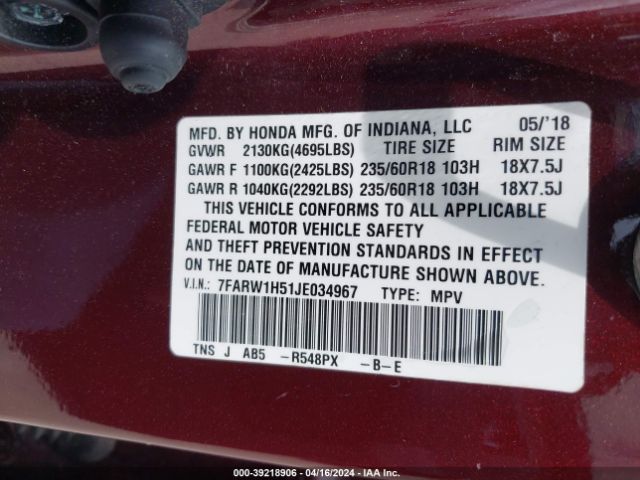 Photo 8 VIN: 7FARW1H51JE034967 - HONDA CR-V 