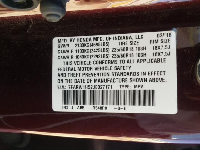 Photo 9 VIN: 7FARW1H52JE027171 - HONDA CR-V EX 