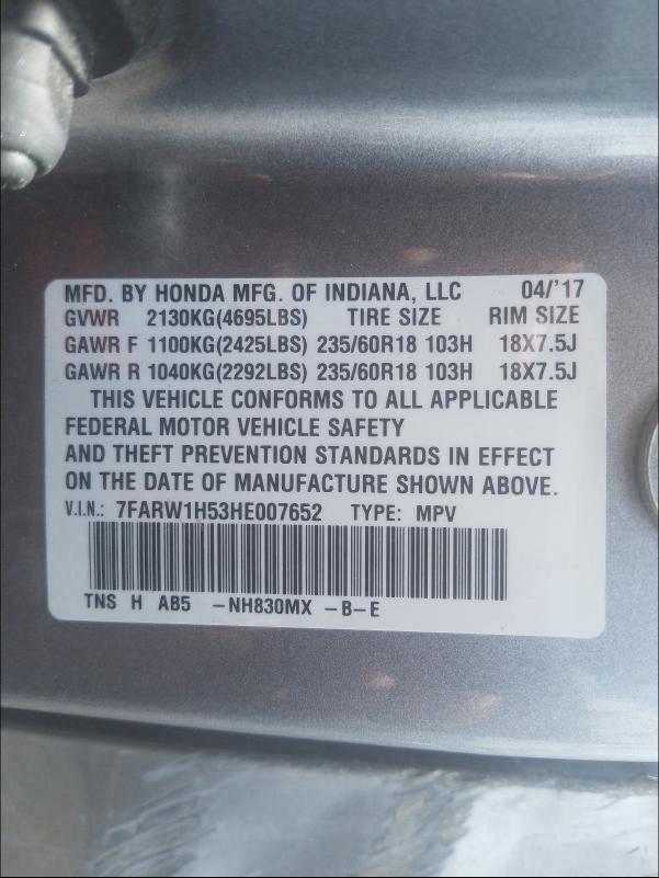 Photo 9 VIN: 7FARW1H53HE007652 - HONDA CR-V EX 