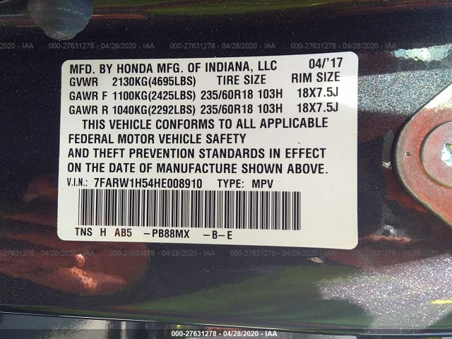 Photo 8 VIN: 7FARW1H54HE008910 - HONDA CR-V 