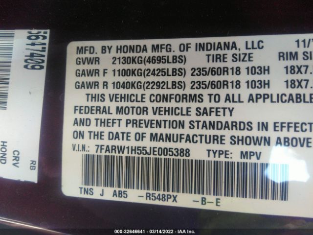 Photo 8 VIN: 7FARW1H55JE005388 - HONDA CR-V 