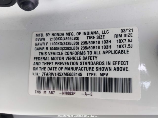 Photo 8 VIN: 7FARW1H5XME008145 - HONDA CR-V 