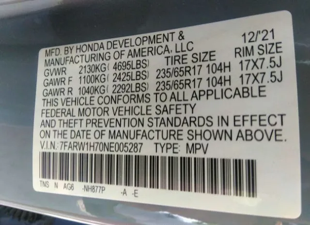 Photo 8 VIN: 7FARW1H70NE005287 - HONDA CR-V 