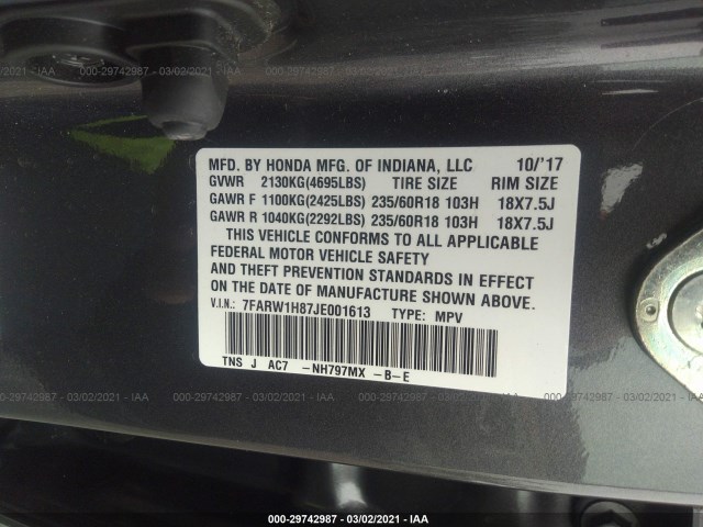 Photo 8 VIN: 7FARW1H87JE001613 - HONDA CR-V 