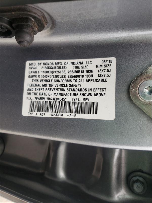 Photo 9 VIN: 7FARW1H87JE045451 - HONDA CR-V EXL 