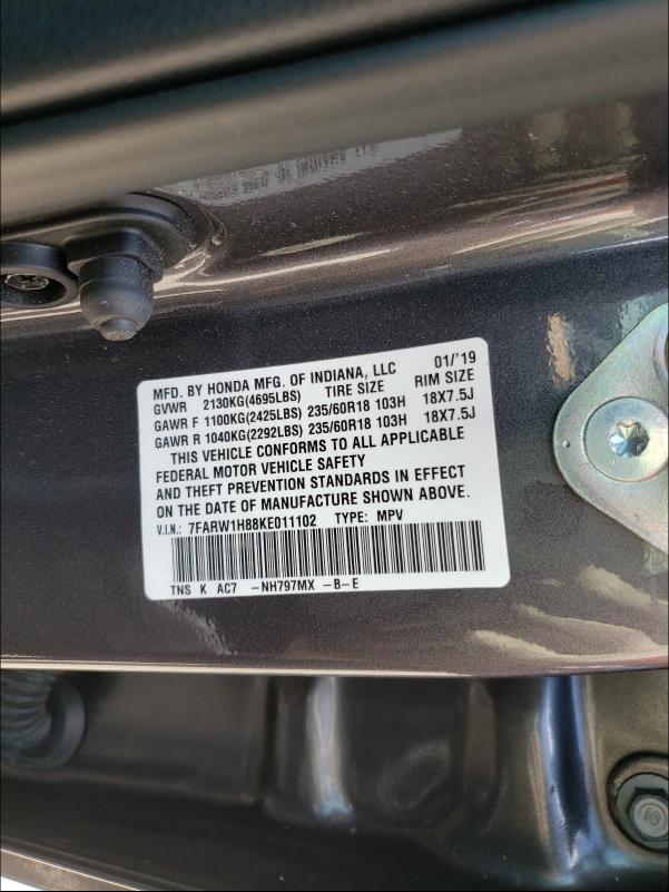 Photo 9 VIN: 7FARW1H88KE011102 - HONDA CR-V EXL 