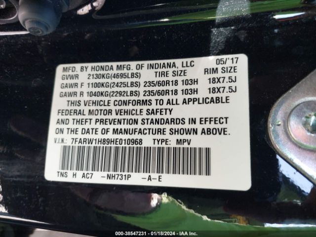 Photo 8 VIN: 7FARW1H89HE010968 - HONDA CR-V 