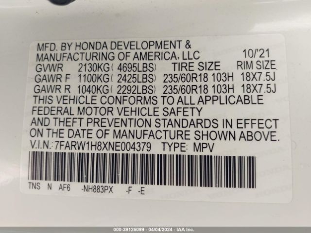 Photo 8 VIN: 7FARW1H8XNE004379 - HONDA CR-V 