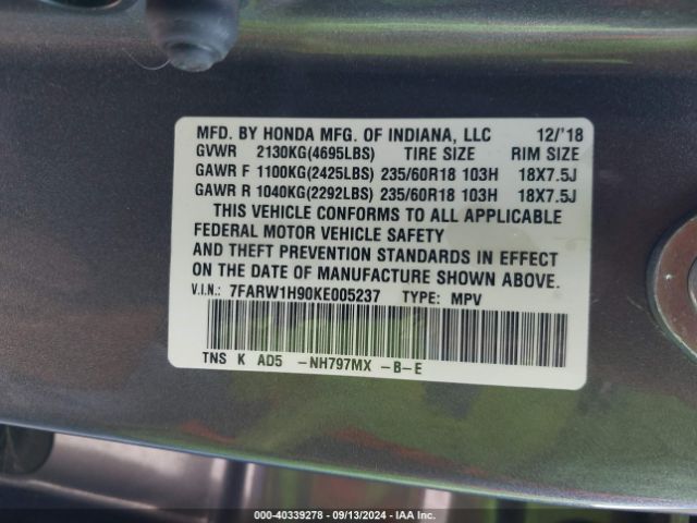 Photo 8 VIN: 7FARW1H90KE005237 - HONDA CR-V 