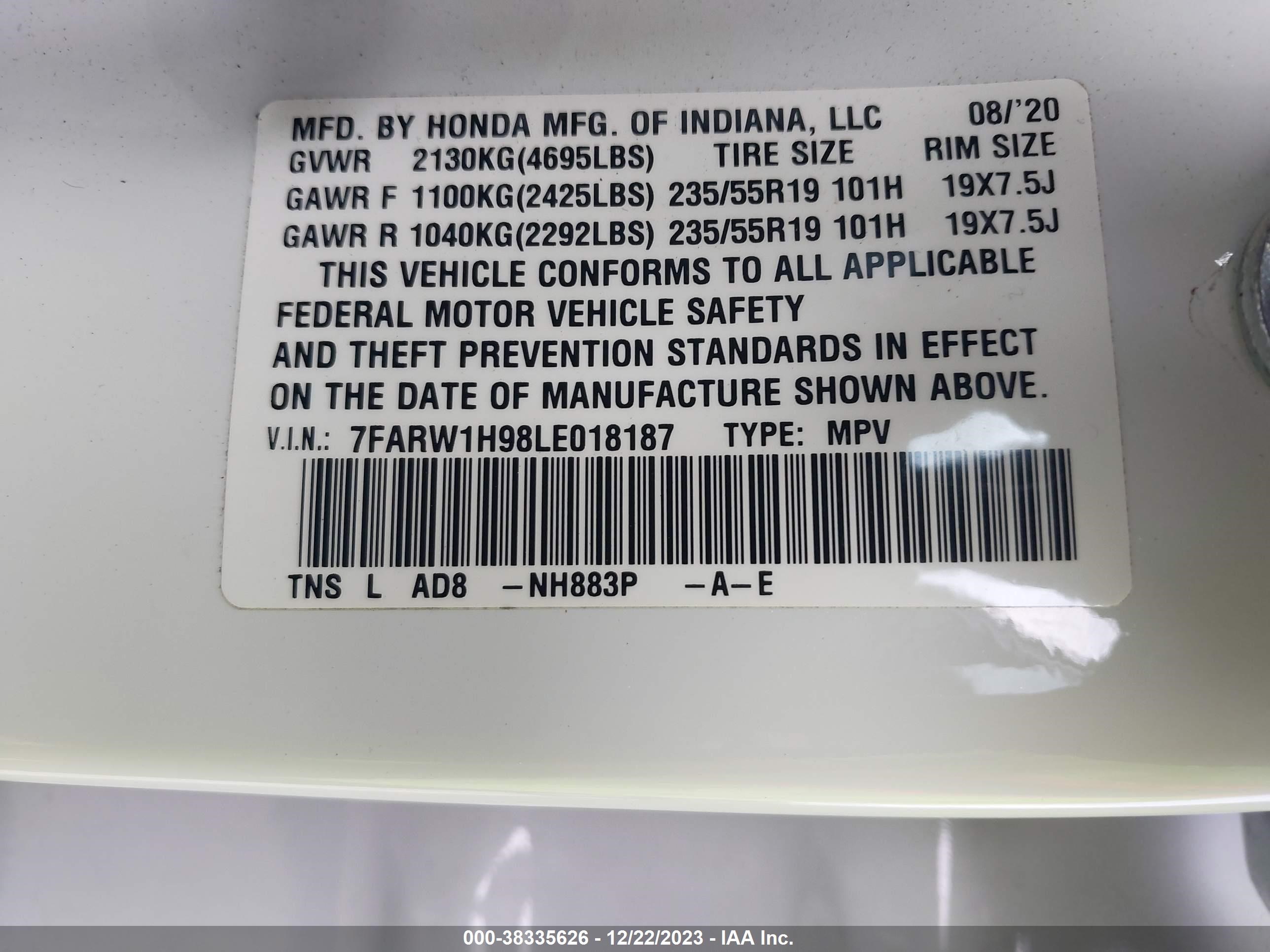 Photo 8 VIN: 7FARW1H98LE018187 - HONDA CR-V 