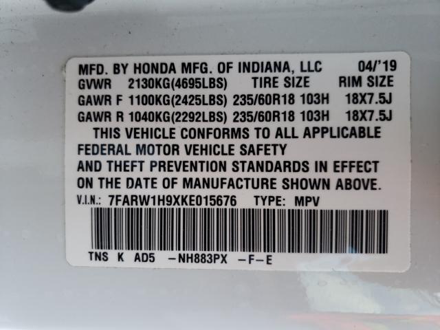 Photo 9 VIN: 7FARW1H9XKE015676 - HONDA CR-V TOURI 