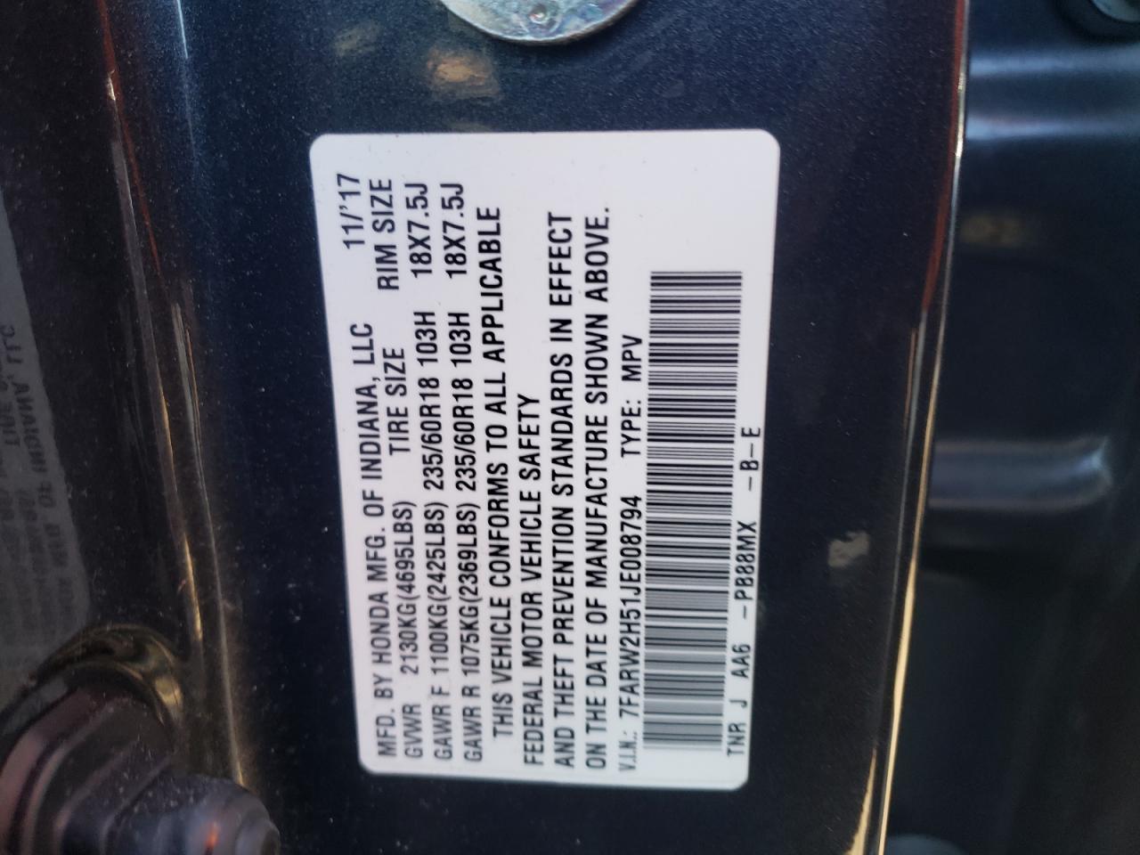 Photo 11 VIN: 7FARW2H51JE008794 - HONDA CR-V 